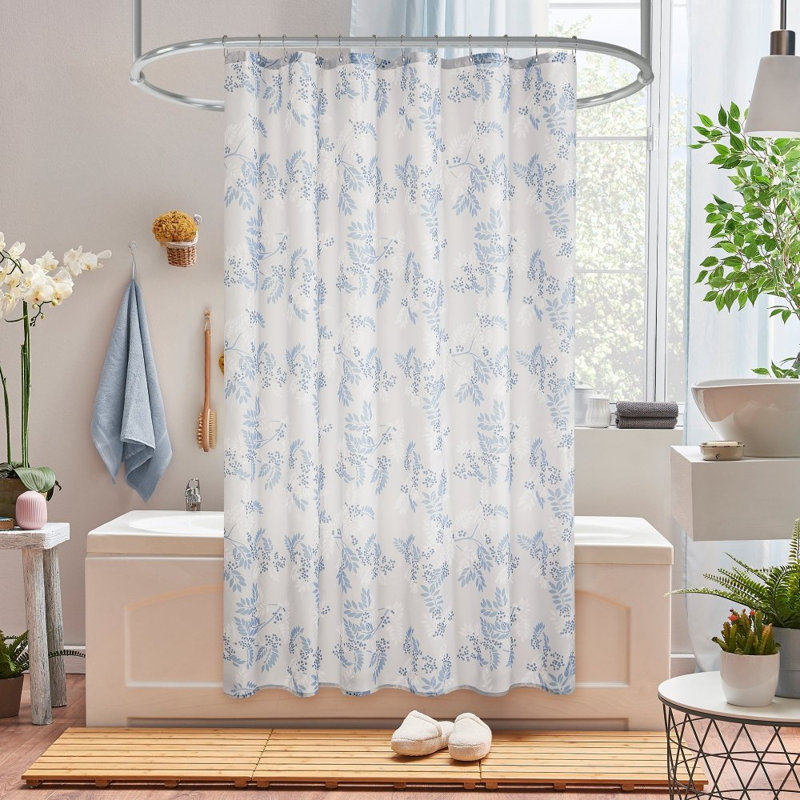 Bouguet Pattern Single Shower Curtain with 12 Hooks, 72"H x 72"W, Light Greyish Blue