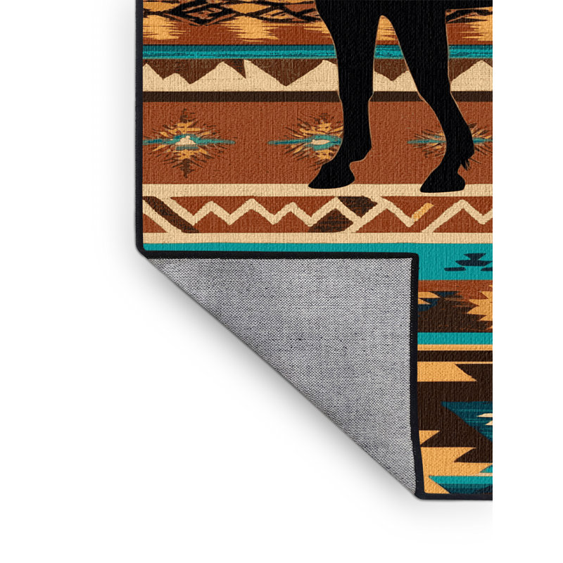 Washable Horse Silhouette Southwestern Area Rug, Rectangle 2' x 3'