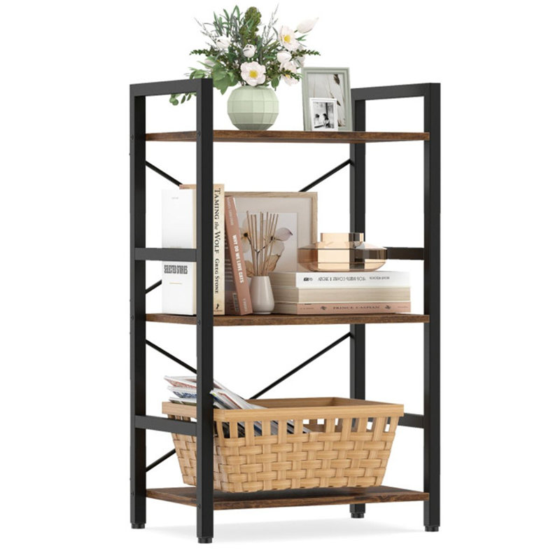 Bibliothèque industrielle à 4 niveaux avec structure en métal, support de rangement rustique pour bureau de salon