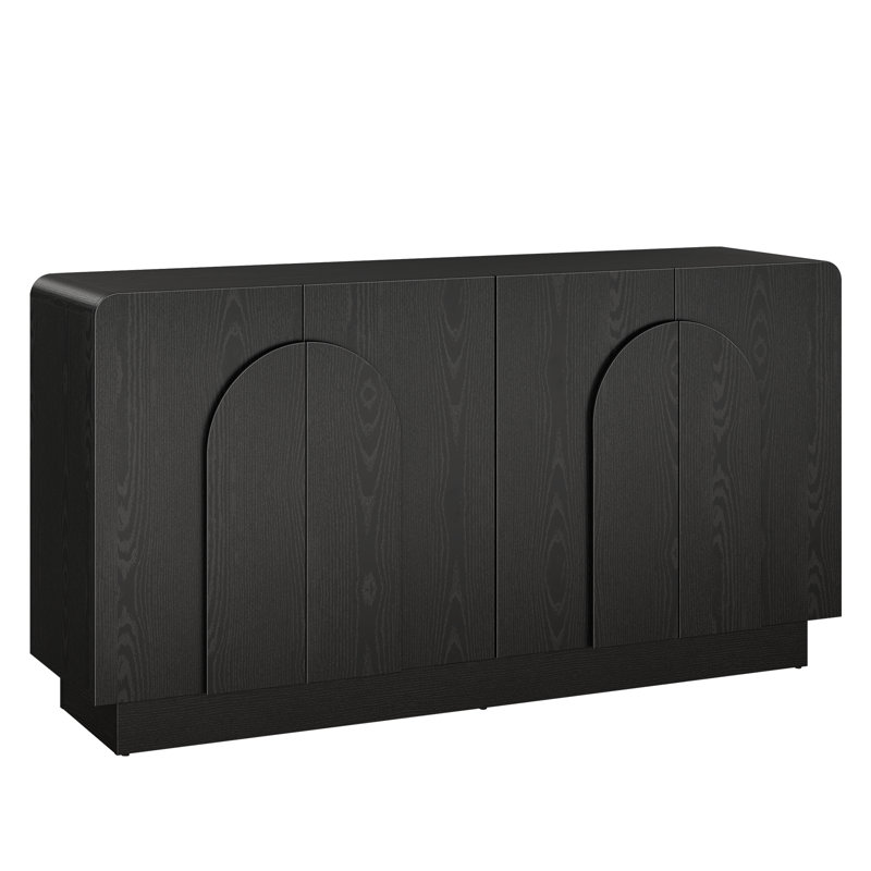 60" Curved Sideboard With Adjustable Shelf & 4 Doors, Black