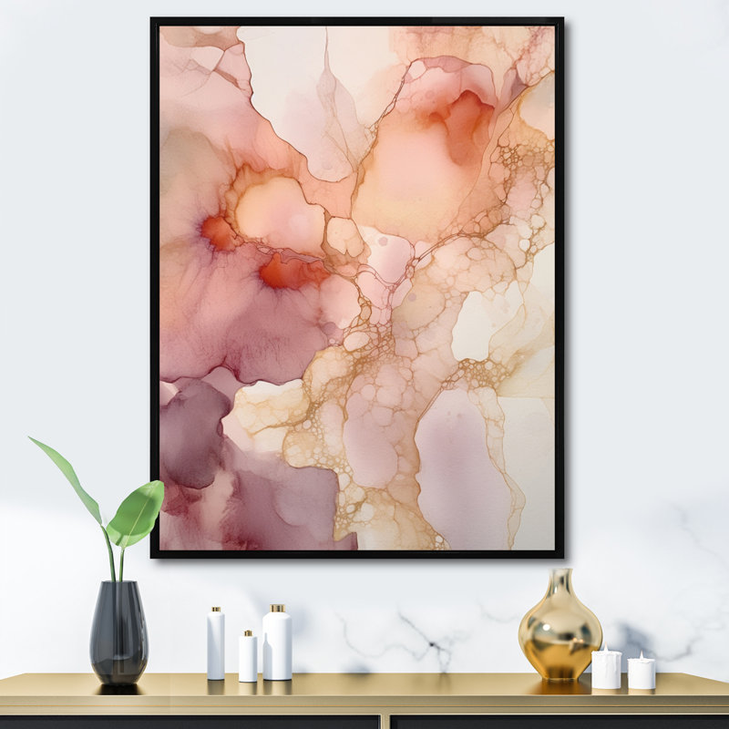 Liquides lumineux rose doré, H 44 po x l 34 po x P 1,5 po, Cadre flottant noir