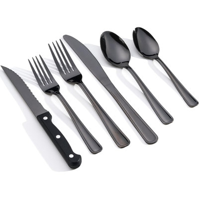 24-Piece Stainless Steel Flatware Set - Highly Polished Utensils With Steak Knives