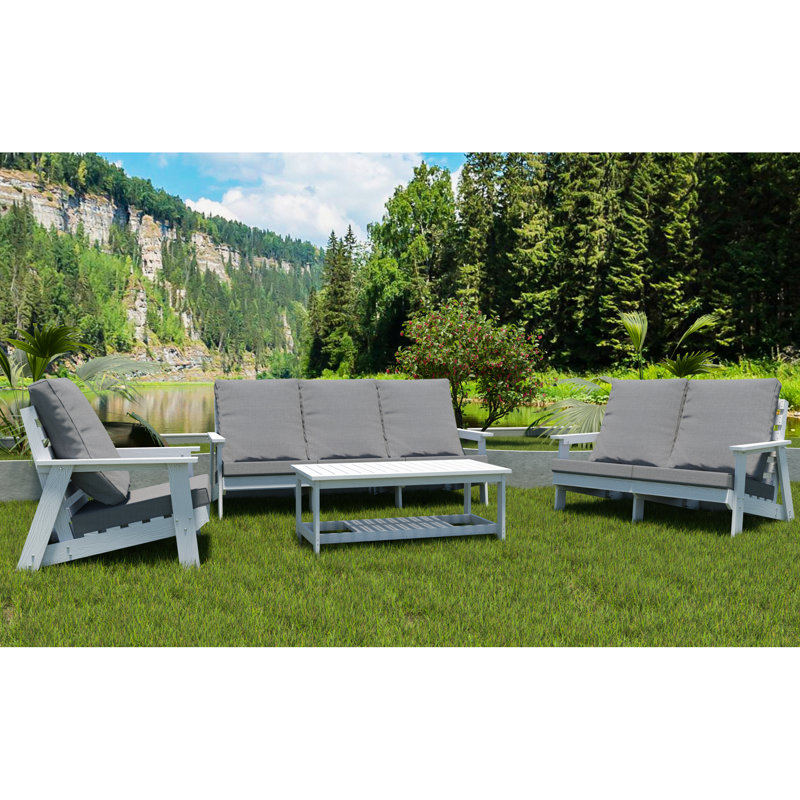 Wood Grain Hips With Cushion, White, Comfortable Outdoor , Garden Seating, White/Grey, Finish, Self-Cleaning Cushions  Note: This Violates Rule, But It Is Shown Here For Demonstration Purposes Only.