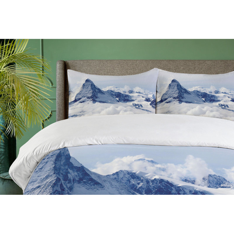 Queen Size Blue Mountain Scenery Microfiber Duvet Cover Set
