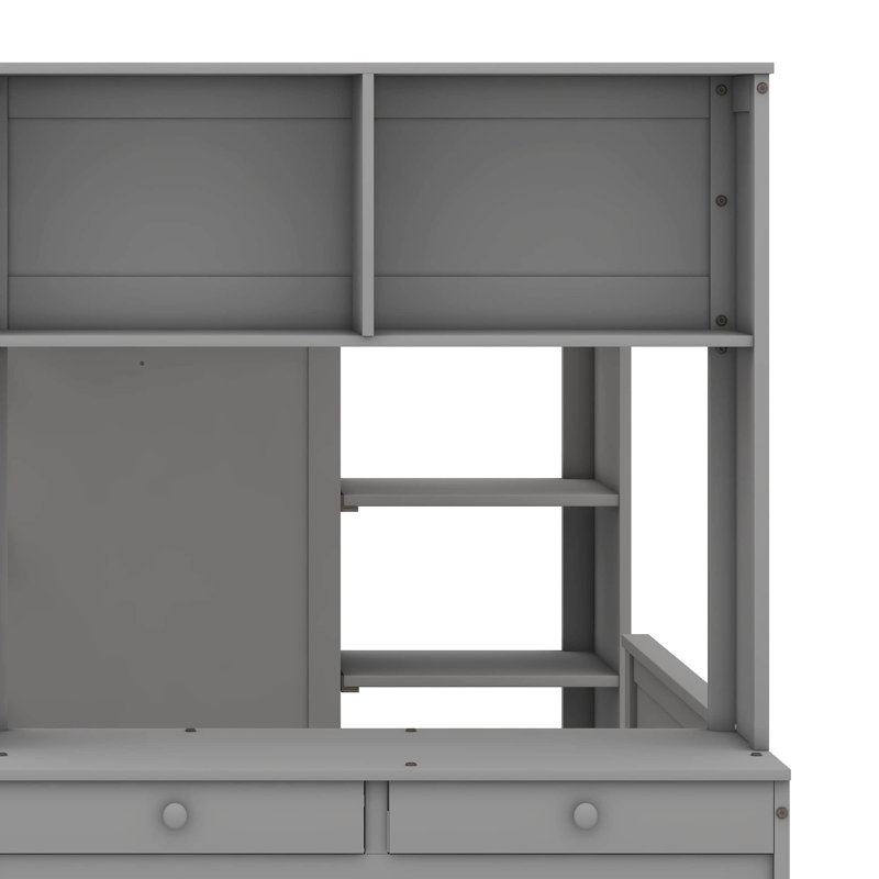 Rachele Loft Bed with a Stand-alone bed, Shelves,Desk,and Wardrobe, Gray