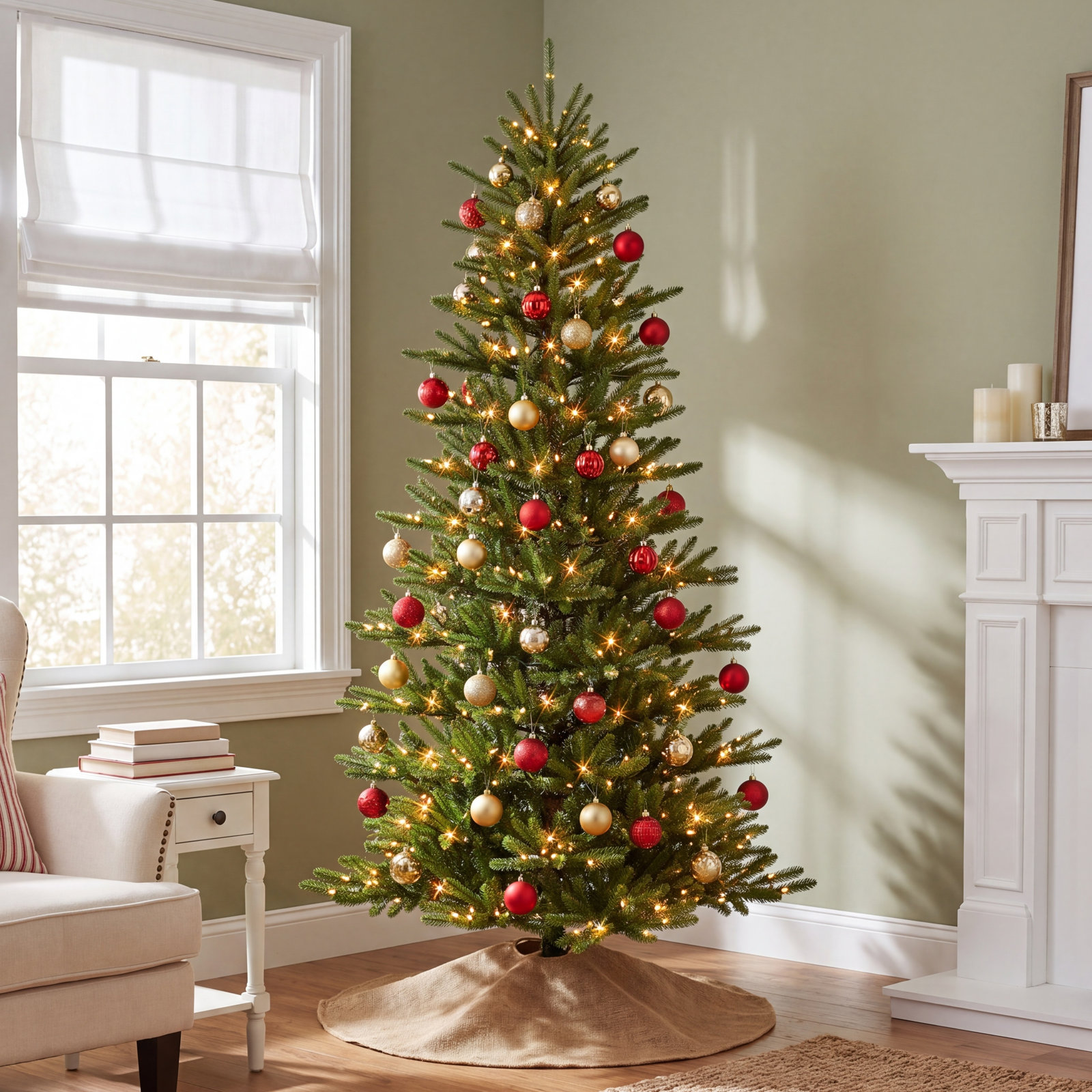 Lighted Artificial Spruce Christmas Tree, 6.5 Ft