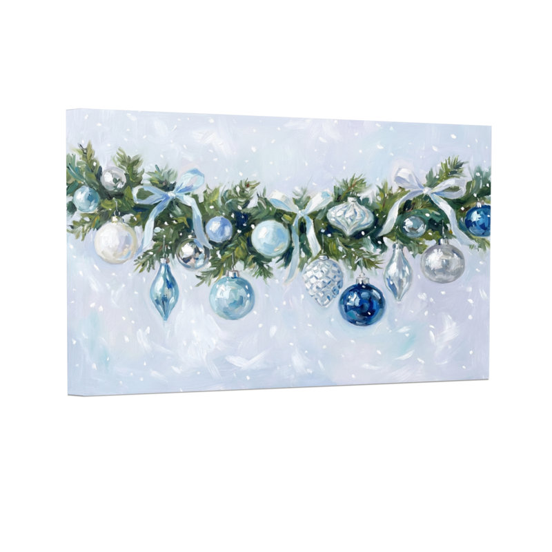 Guirlande de Noël ornements bleus sur fond de flocon de neige, H 20 po x l 30 po