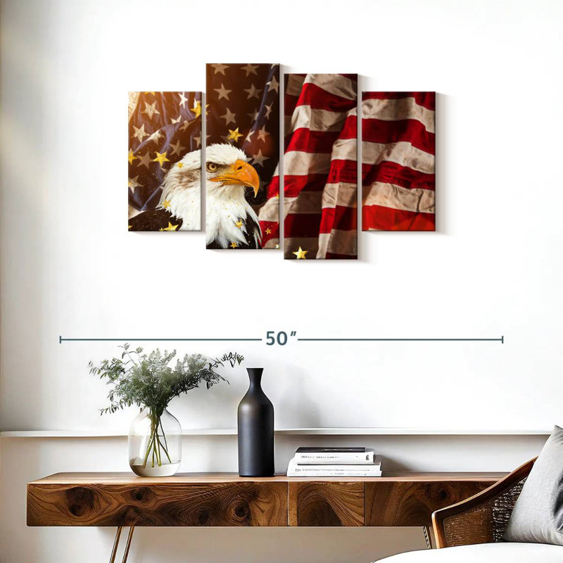 Brampt American Flag With Bald Eagle, 22" H x 36" W