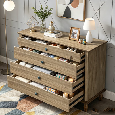 Large 4-Drawer Chest with Solid Wood Foot