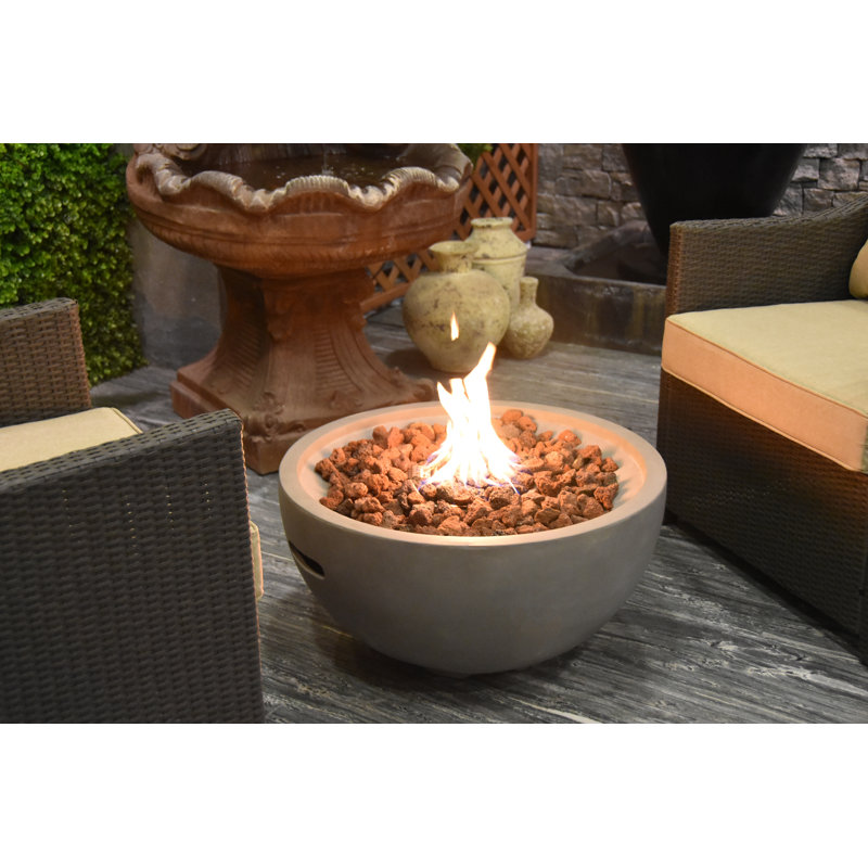 Aswaldi 27" Outdoor Light Grey Concrete Fire Bowl 50,000 BTU - Includes Lava Rocks & PVC Cover, Propane
