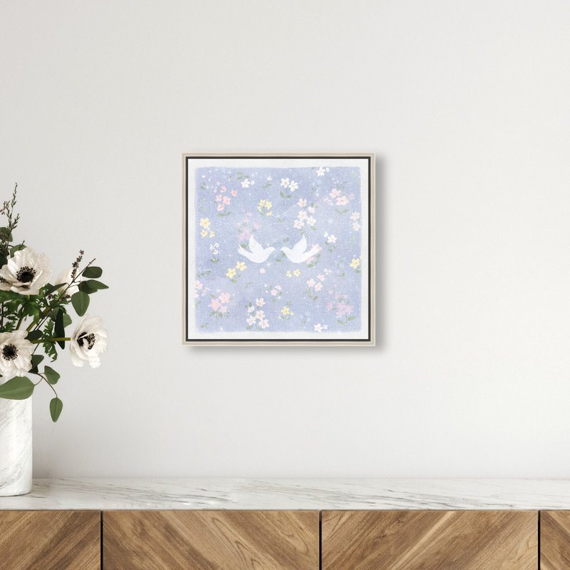 Love Doves Print by Oliver Gal, 13"H x 13"W, Silver Floater Frame