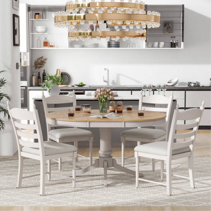 Ensemble de table de salle à manger extensible 5 pièces Trexm, Bois naturel délavé