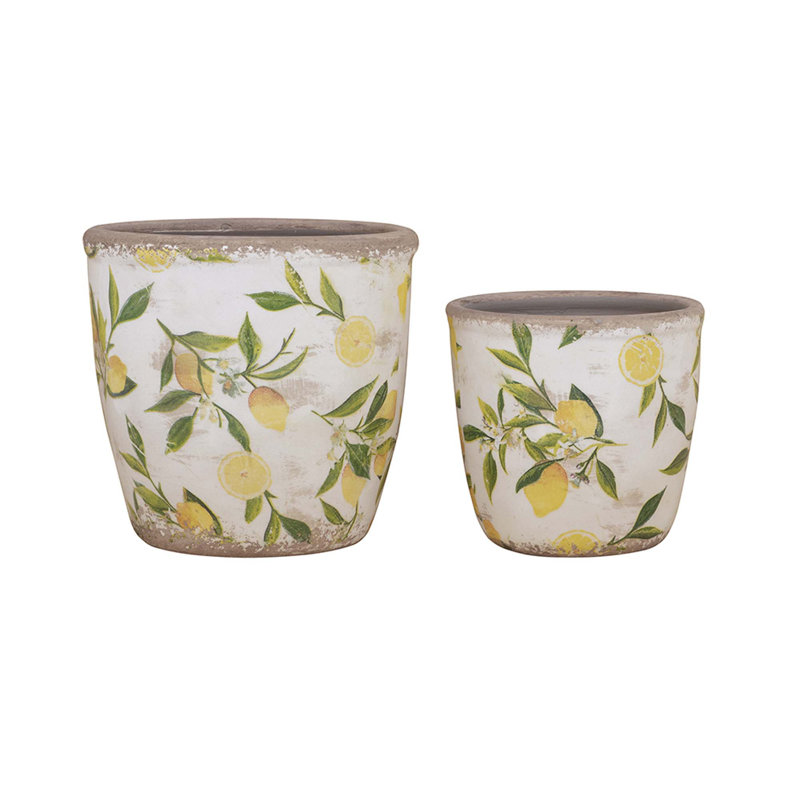 S/2 Matching Ceramic Planters With Lemon Motif
