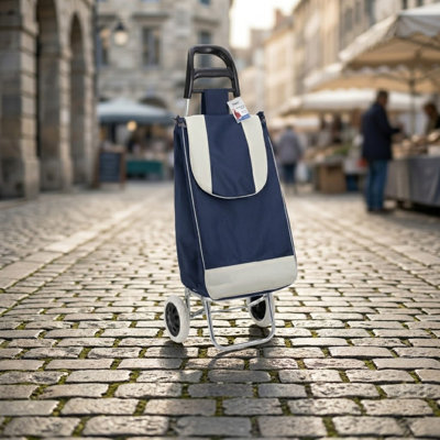 Trolley Dolly Blue Foldable Shopping Cart For Groceries With Wheels And Removable Bag And Rolling Personal Handtruck Standard Medium.