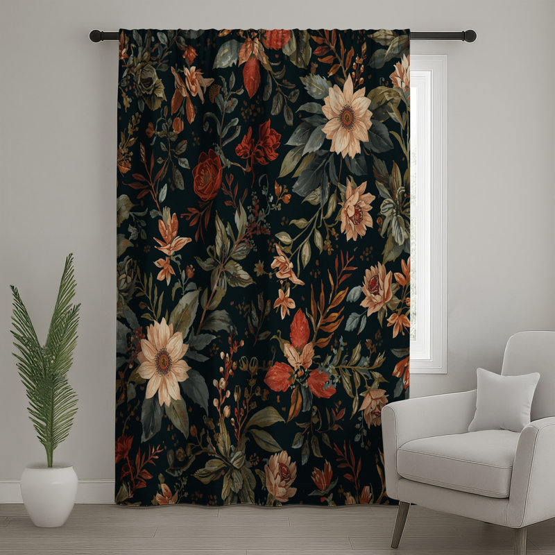 Rideaux de fenêtre à motif floral foncé, voilages et voilages à motif floral - 1 panneau, 50 po x 80 po - 1 panneau, Sheer
