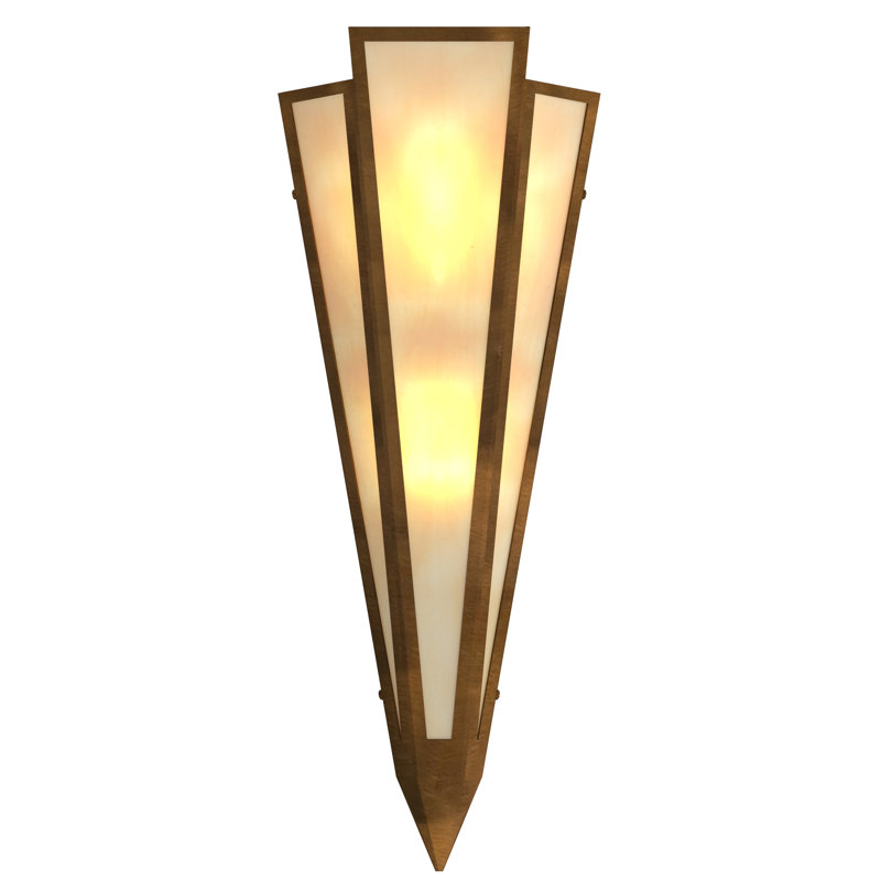 2 - Light Flush Mounted Sconce, Glass, Beige, Antique Copper