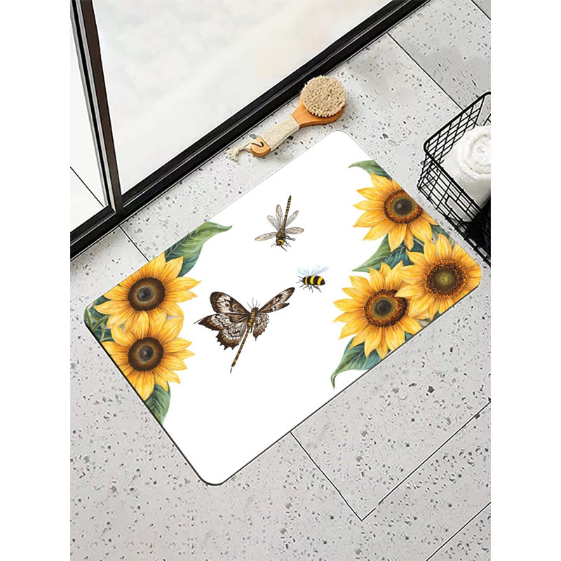 Tapis de bain tournesol avec insectes pour salle de bain, 16 x 24