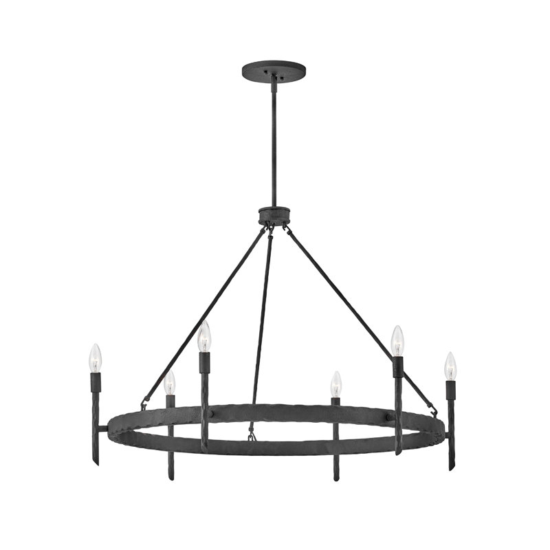 Tress 36.25" Six-Light Candle Single Tier Chandelier, Forged Iron