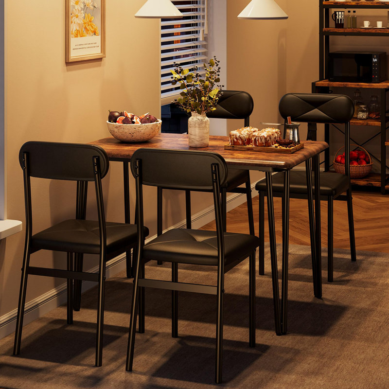 5-Piece Dining Table Set for 4, Table with Upholstered Chairs, Compact Kitchen and Apartment Furniture
