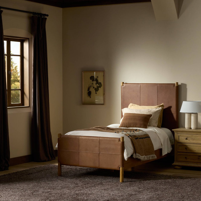 Salado Leather Solid Wood Bed, Twin, Heirloom Sienna