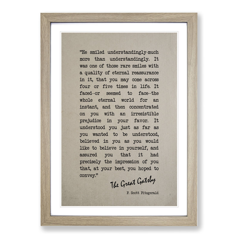 Great Gatsby Quote F. Scott Fitzgerald - Picture Frame Typography on MDF, 36cm H x 27cm W x 2cm D, Oak Framed
