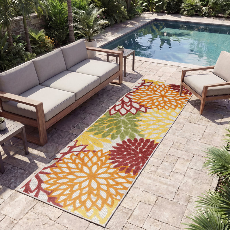 Geib Performance Floral Indoor / Outdoor Rug, Runner 2' x 6'