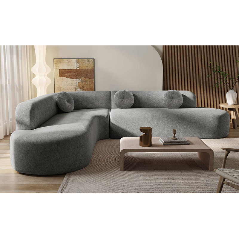 Très grand canapé modulaire de 122 po en tissu doux, design incurvé élégant avec trois coussins ronds, mousse haute résilience pour un confort ultime