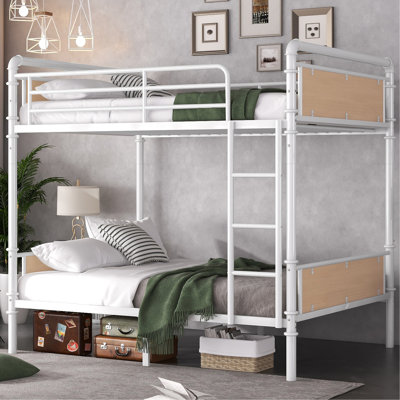 Lit double superposé au-dessus de grand lit double en métal, lits superposés détachables industriels avec garde-corps pour adolescents, noir