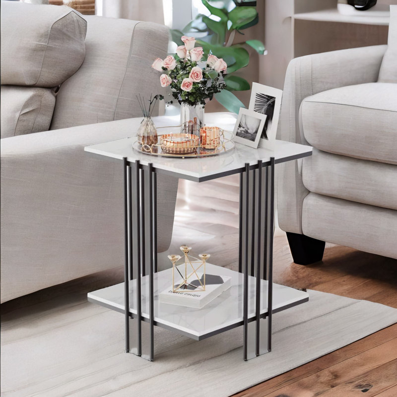 Campobello 2 Tier Square Faux Marble Side Table