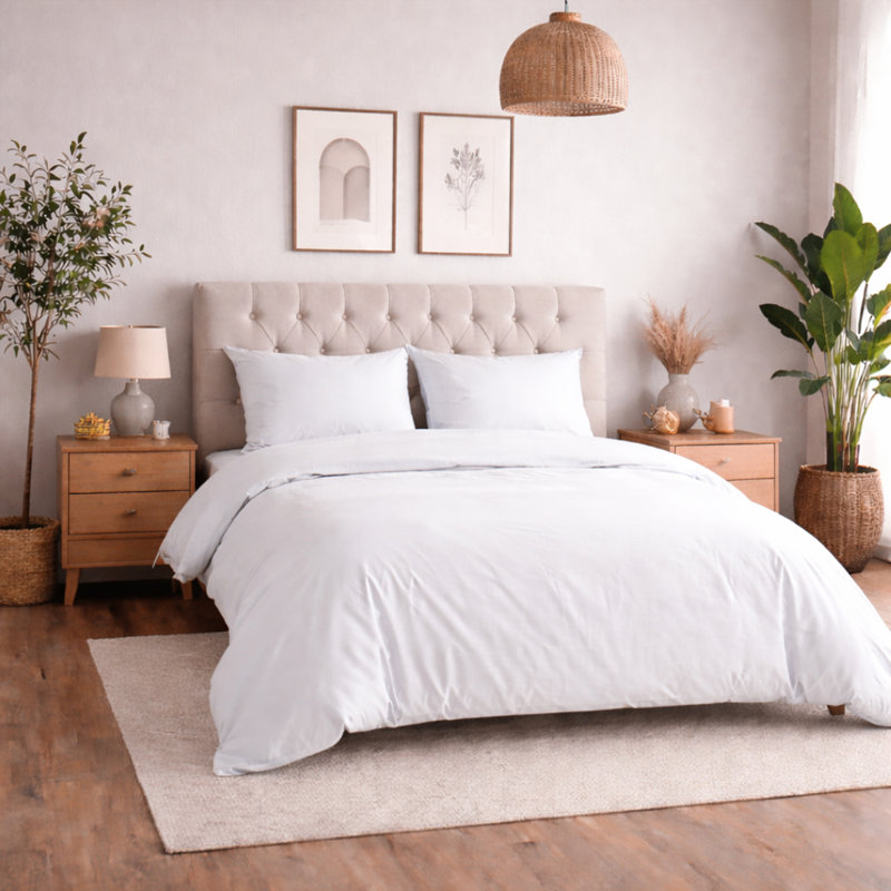Plain Duvet Cover Complete Bedding Set - Duvet, Fitted Sheet with Matching Pillowcases, White