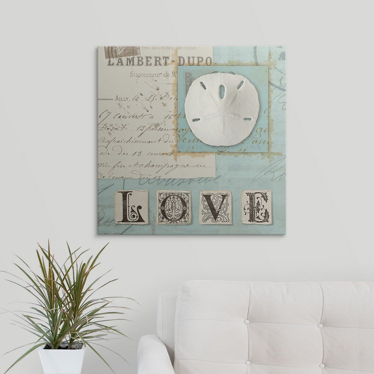«Beach Journal I», art textuel, H 35 po x l 35 po x P 1,5 po, Toile