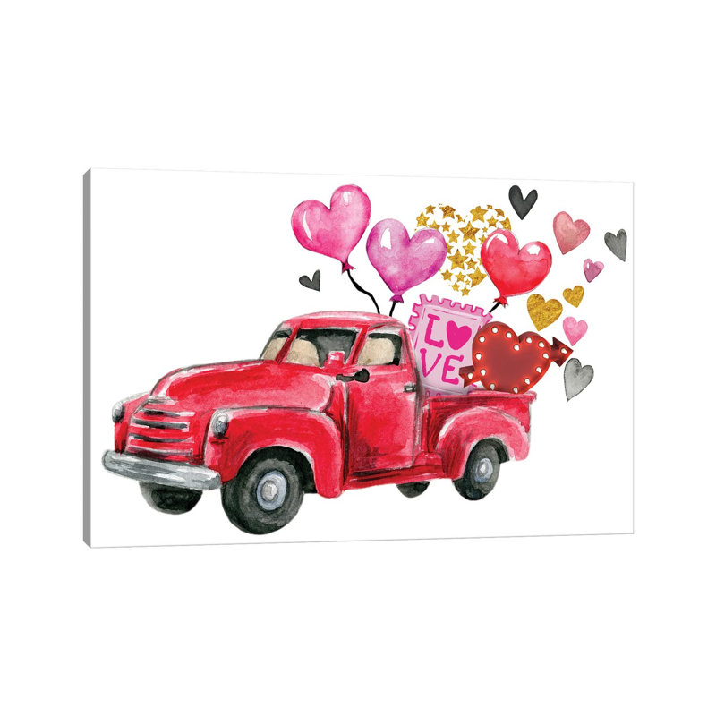 Valentine's Day Red Truck by Ephrazy Graphics - Wrapped Canvas Print, 20.32 cm H x 30.48 cm W