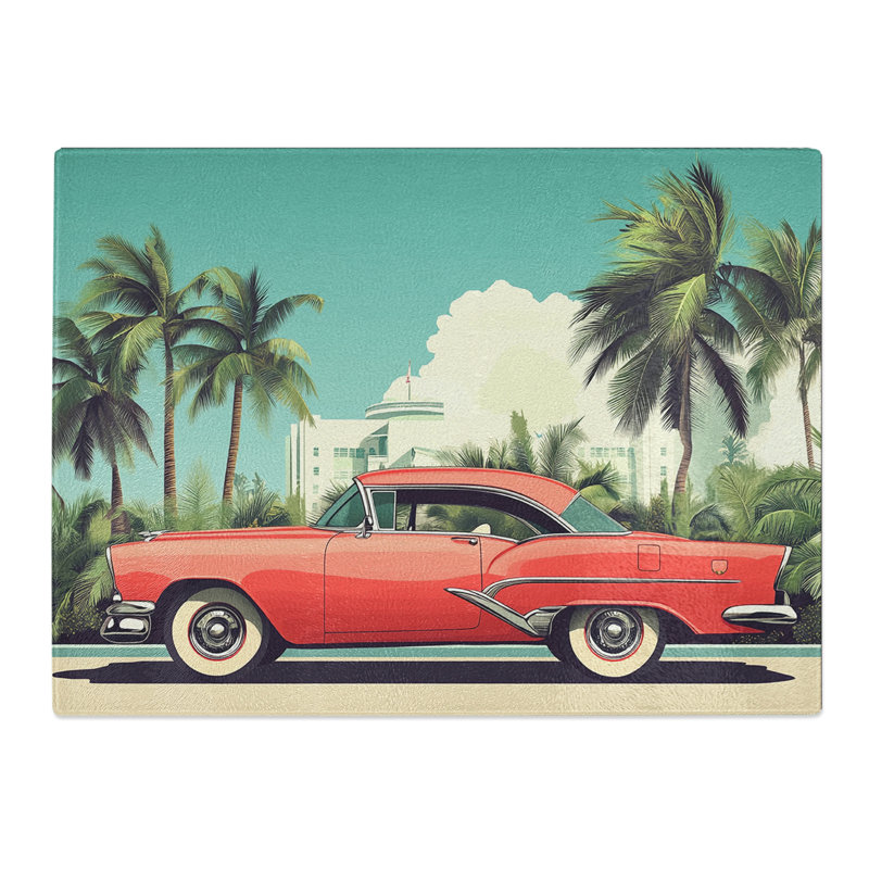 Retro Travel Classic Car  Glass Chopping Board