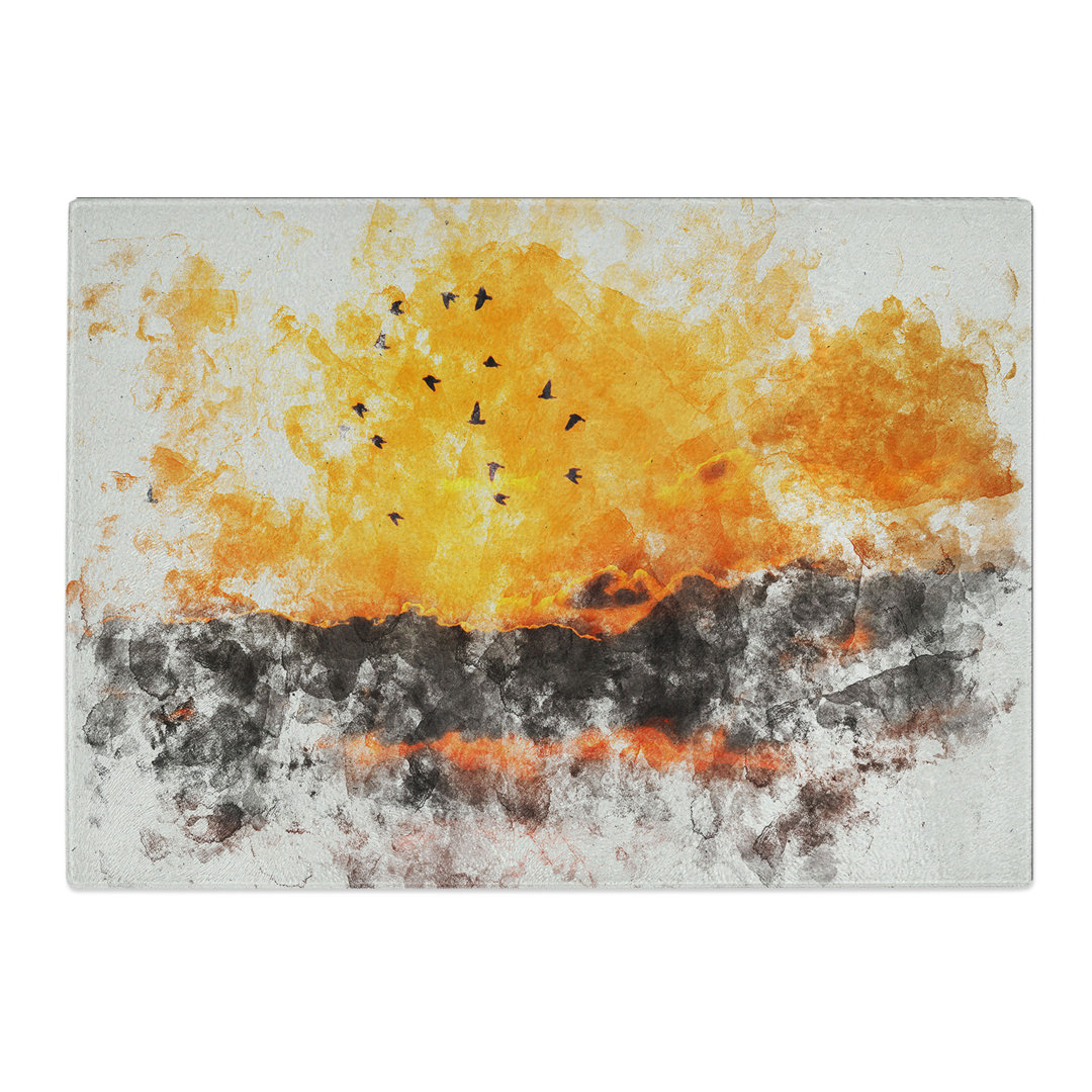Birds and Orange Sunset Watercolour Chopping Board