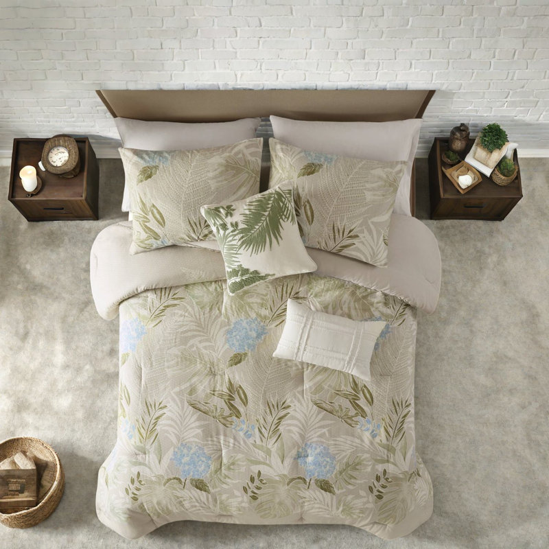 Ensemble de literie surdimensionnée en coton 6 pièces à motif tropical, édredon hypoallergénique