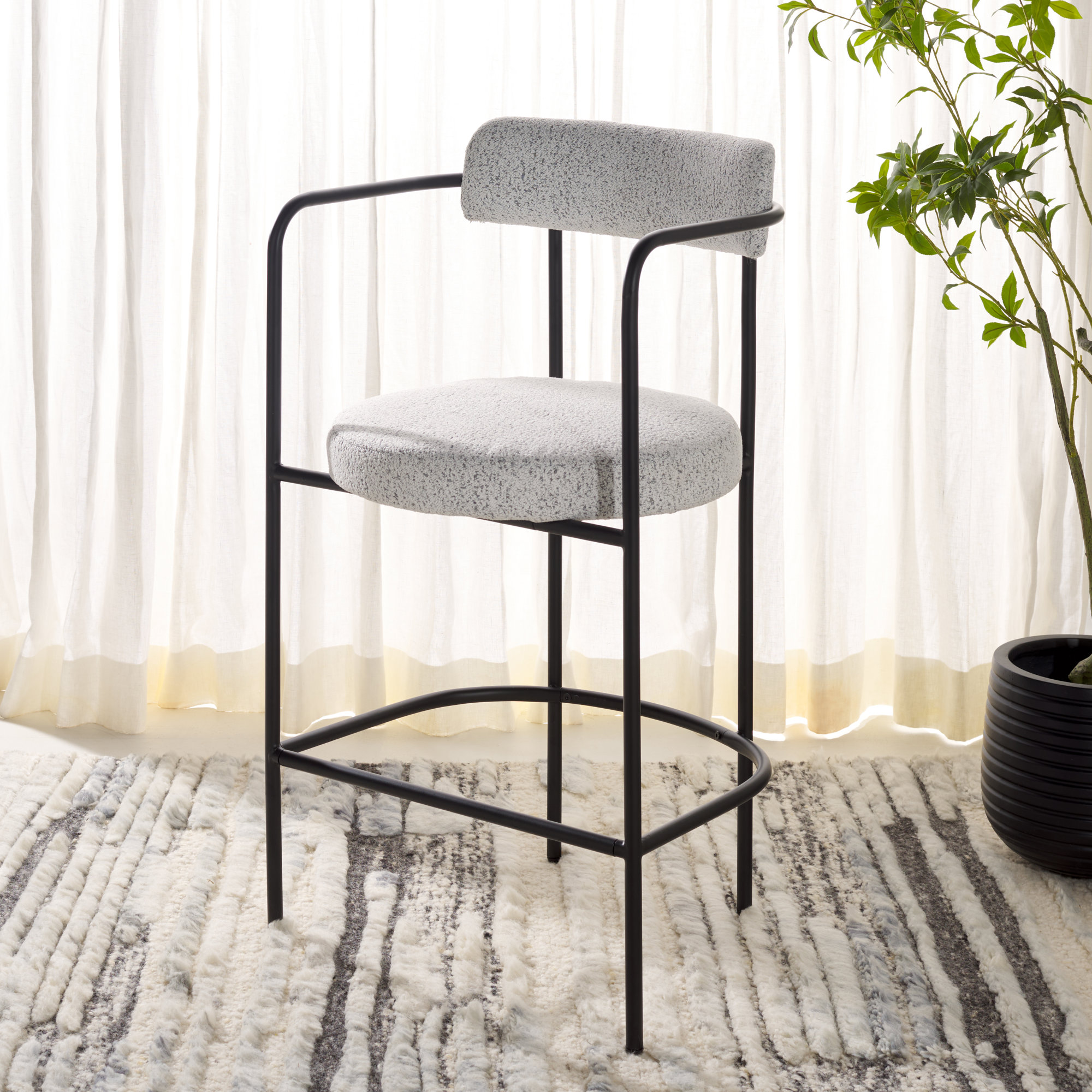 Liana Boucle Armed Counter Stool, Black/White