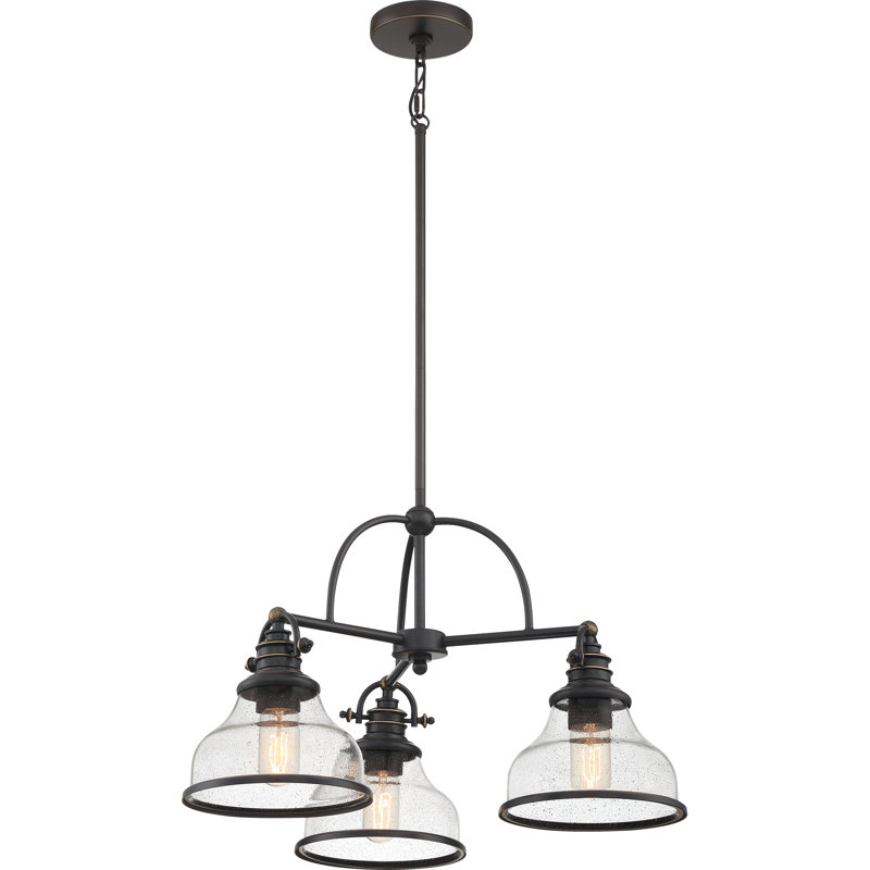 Lustre spectaculaire à 3 lumières, Bronze palladien, Martelée transparente