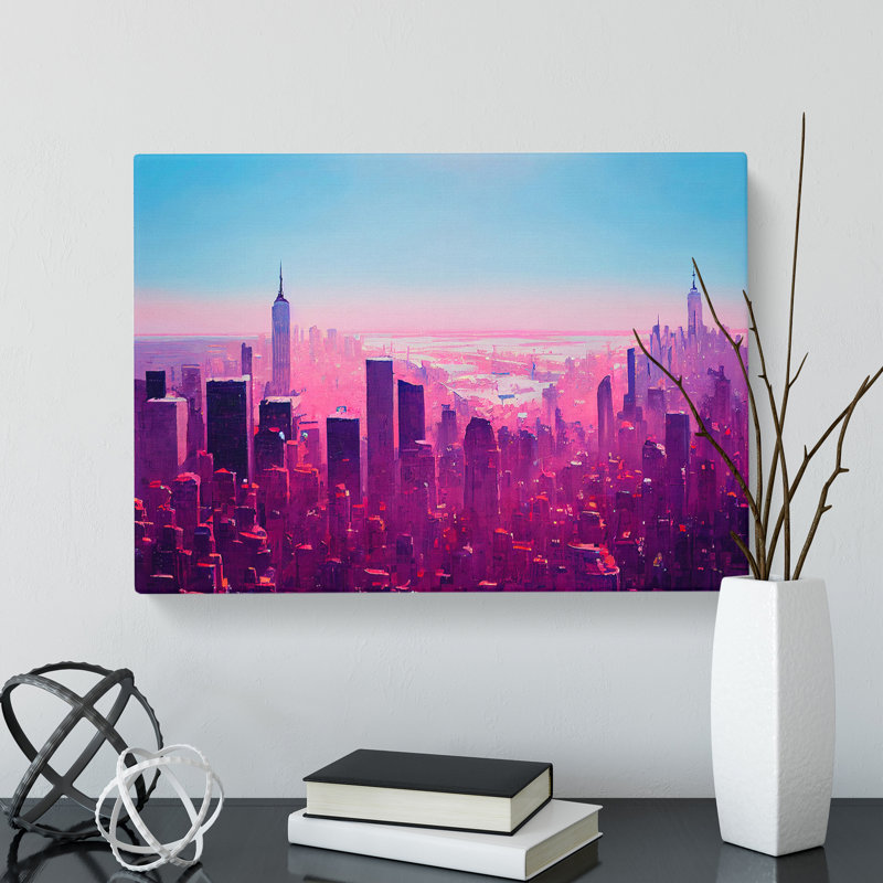 Painted New York Skyline - Wrapped Canvas Print, 50cm H x 76cm W x 3cm D