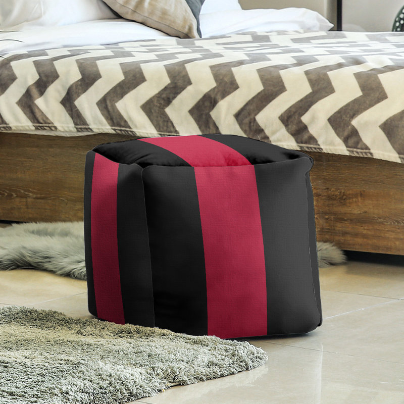 Upholstered Ottoman, Orange/Blue/Orange, 13" H x 13" W x 13" D