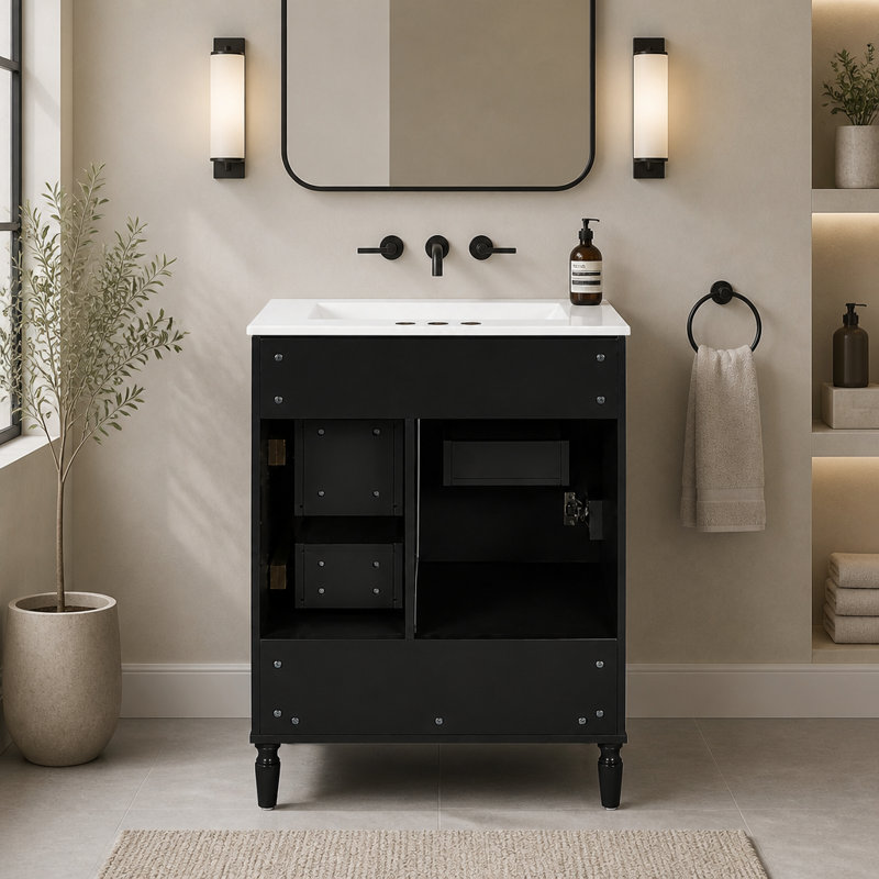 Freestanding Standard Single Vanity Bathroom Vanity With Ceramic Top