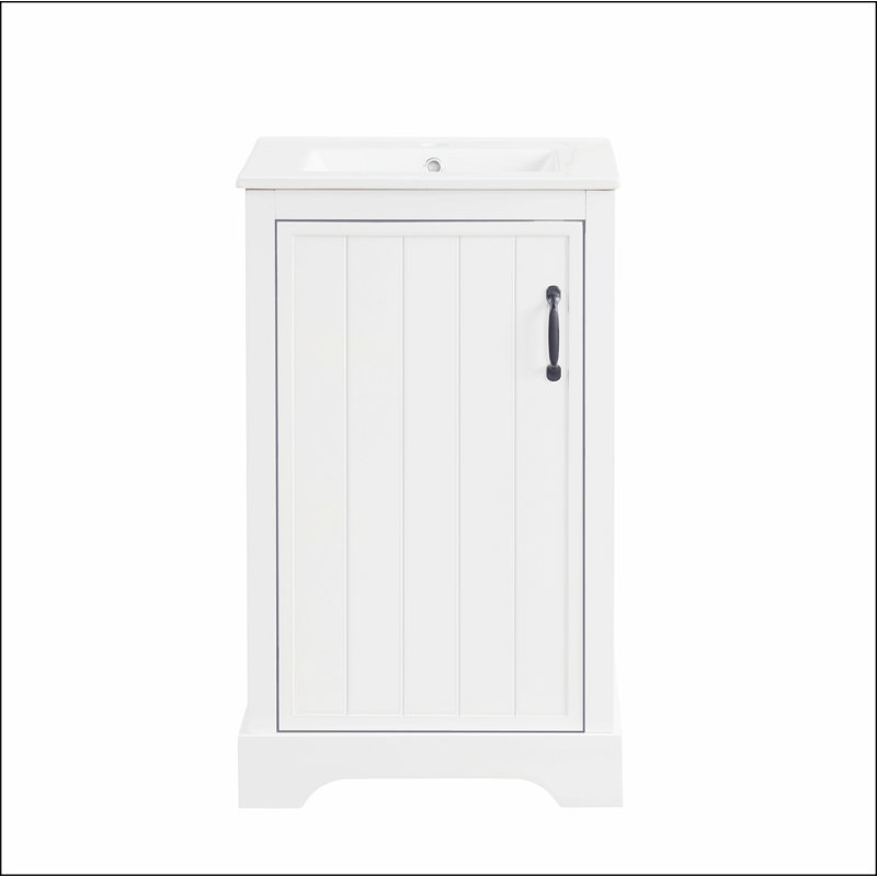 Meuble-lavabo de 20 po avec lavabo, armoire de salle de bain avec porte à fermeture douce, support de rangement et tablette réglable