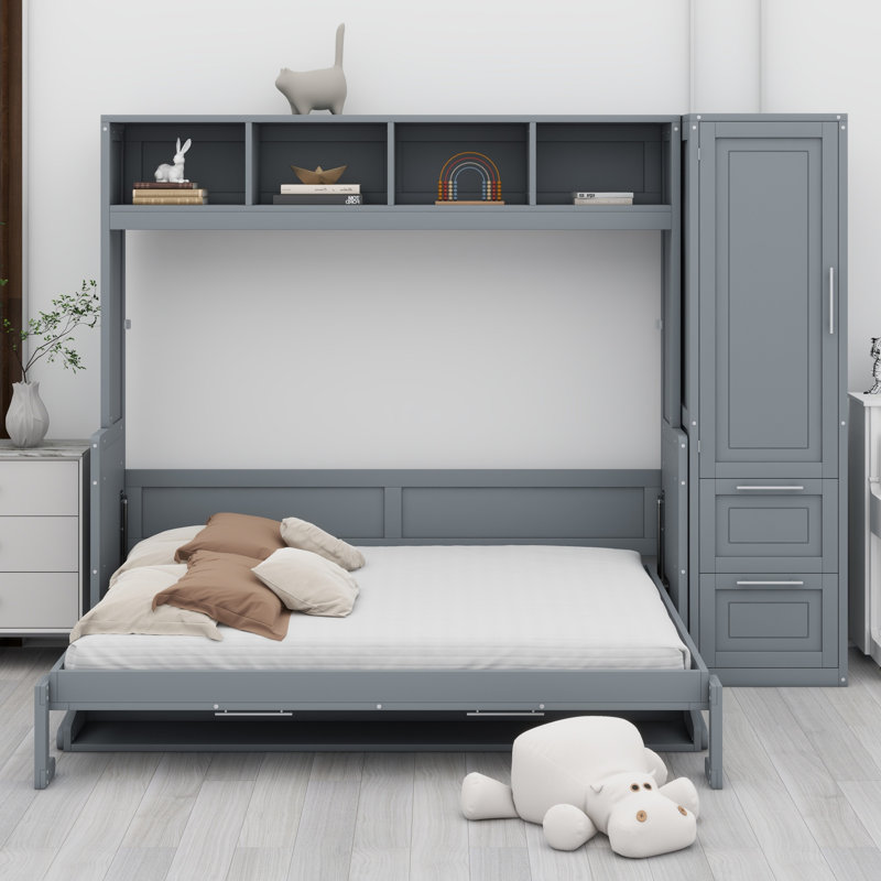 Lit escamotable Murphy avec placard et tiroirs, gris