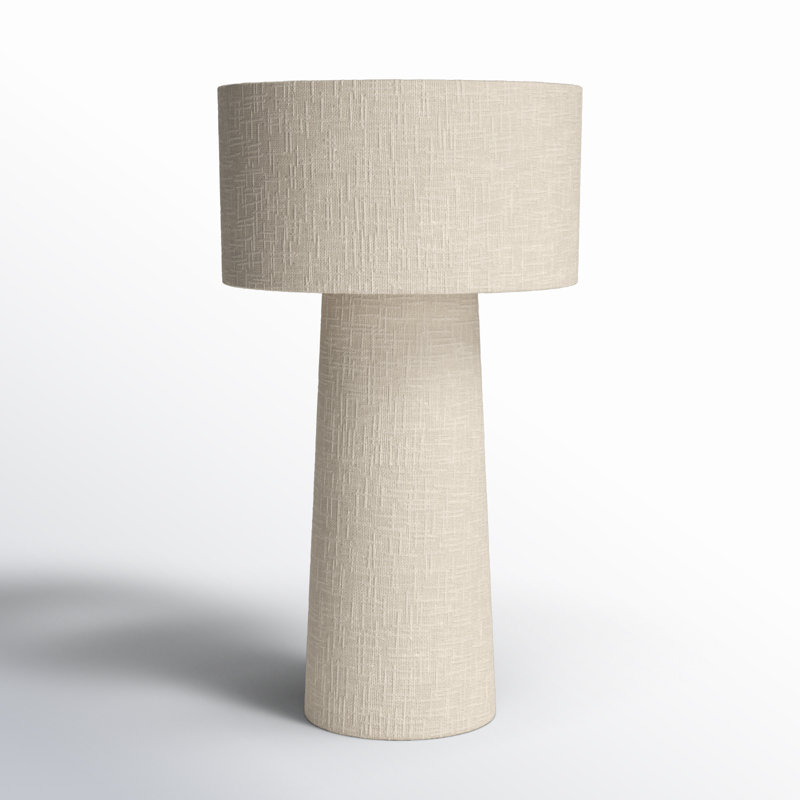 White Boucle and Metal Table Lamp with Textured Shade