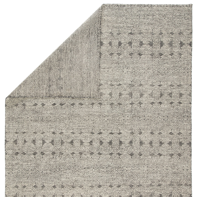 Abelle Wool Geometric Area Rug in Jet Black/Cloudburst/Ash, Rectangle 5' x 8'