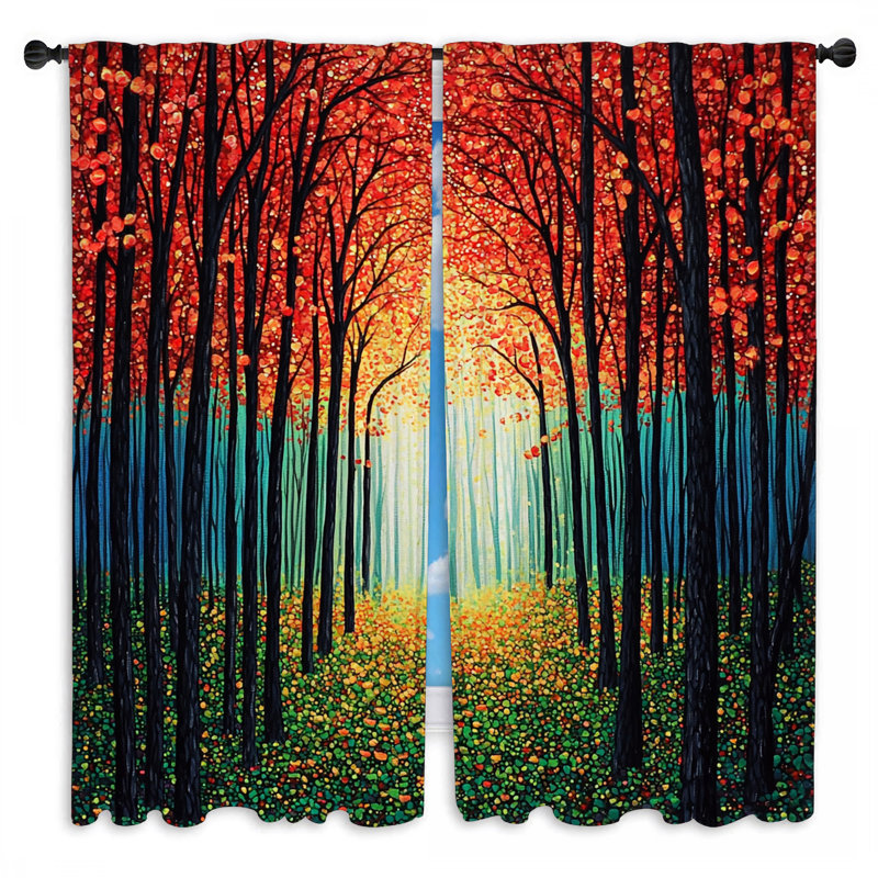 Autumn Forest Window Curtains  Nature Rustic Drapes - 2 Panels, 20" W x 82" L