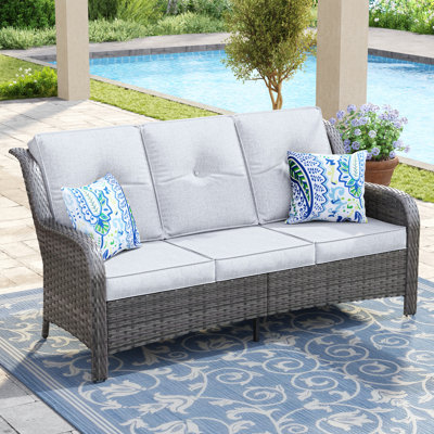 3-Person PE Rattan Patio Sofa with Cushions