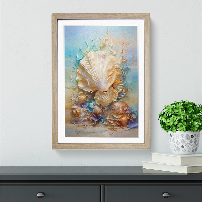 Seashell Impressionism - Single Picture Frame Print on Wood, Oak Framed, 34cm H x 25cm W x 2cm D