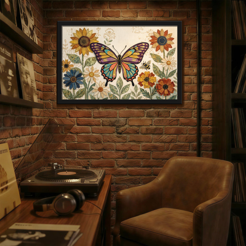 Animaux, art floral sur toile, jardin de papillons, H 16 po x l 24 po