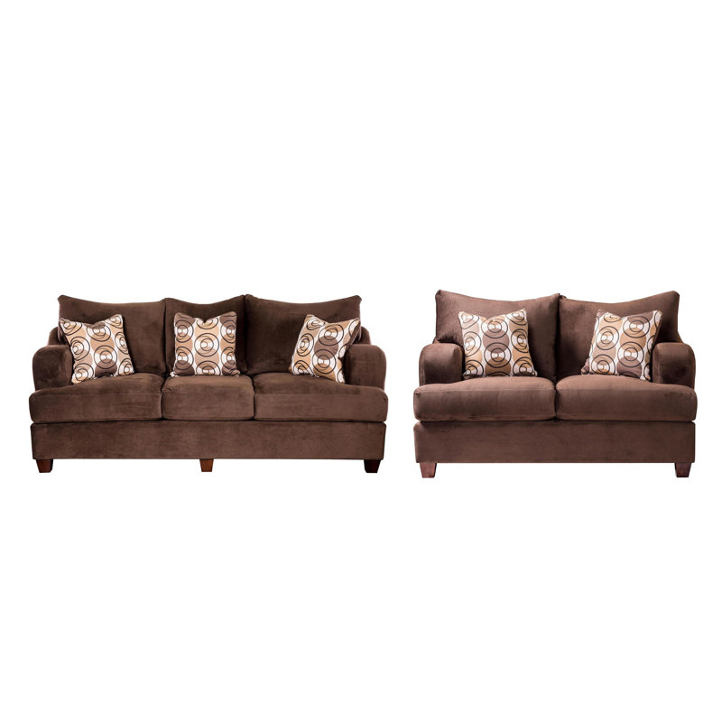 Ensemble de causeuse Roswell, chenille brun chocolat, 5 coussins décoratifs