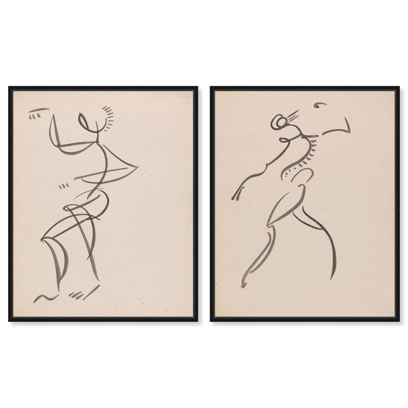 Ensemble de 2 figurines dansantes modernes , H 20 po x l 16 po, Cadre flottant noir
